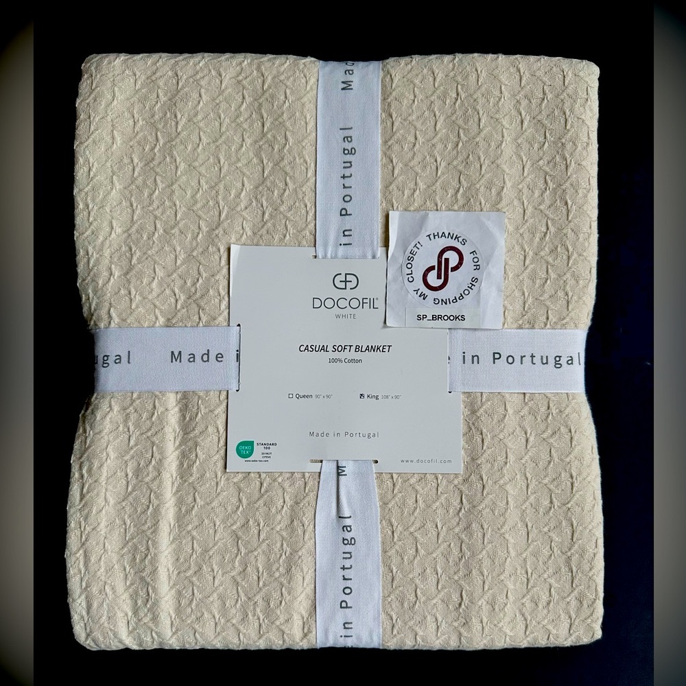 šDocofil White Made in Portugal Casual Soft Blanket - Oatmeal -King Size- Cotton